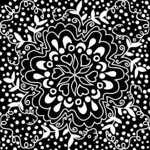 Black and White Floral Damask