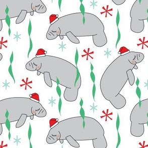 manatees-with-santa-hats on white