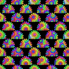 Rainbows Scalloped Puffy Neon on Black
