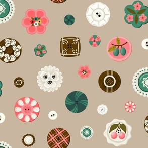 Vintage Button Collection in Pink and Green