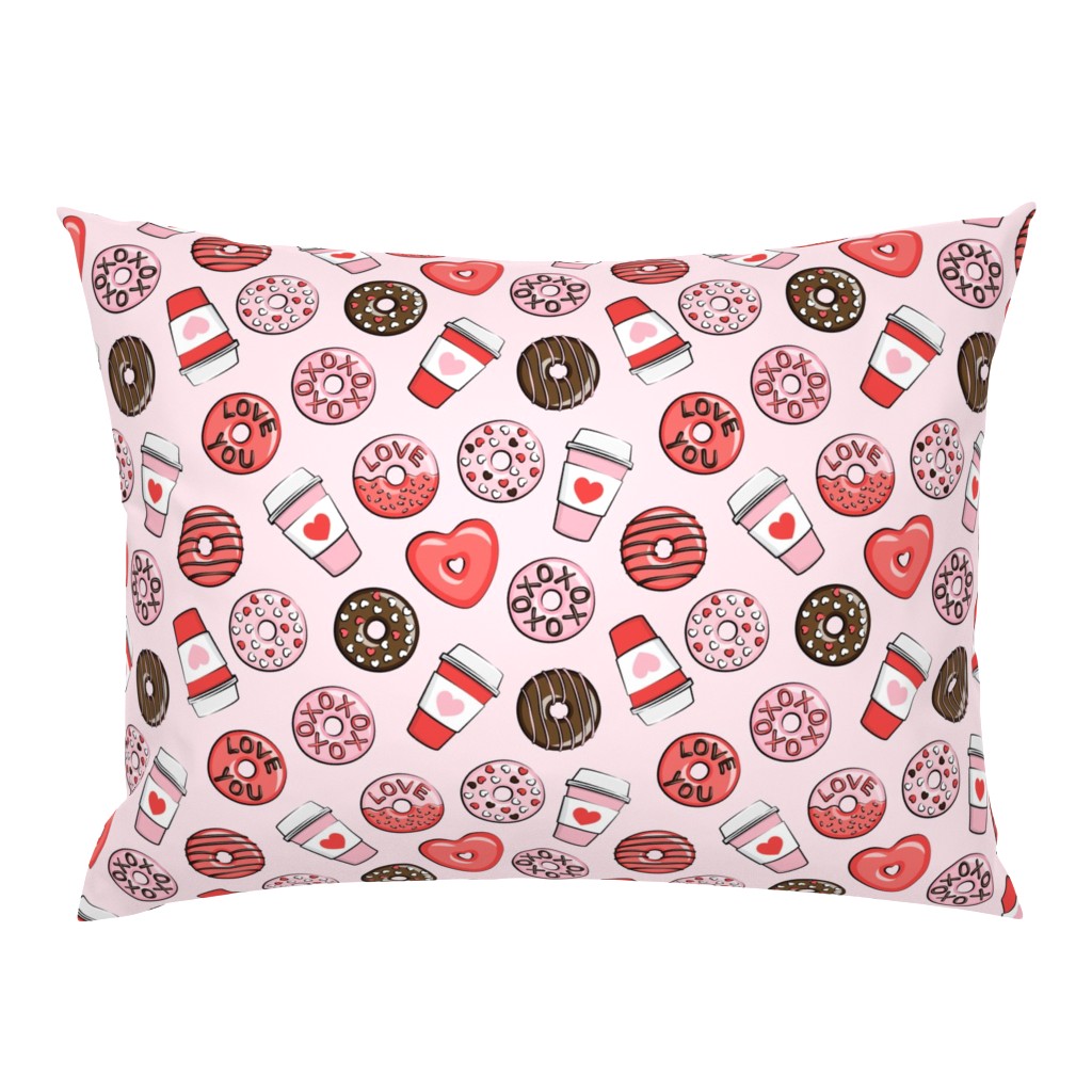 donuts and coffee - valentines day - red, pink, & chocolate on pink