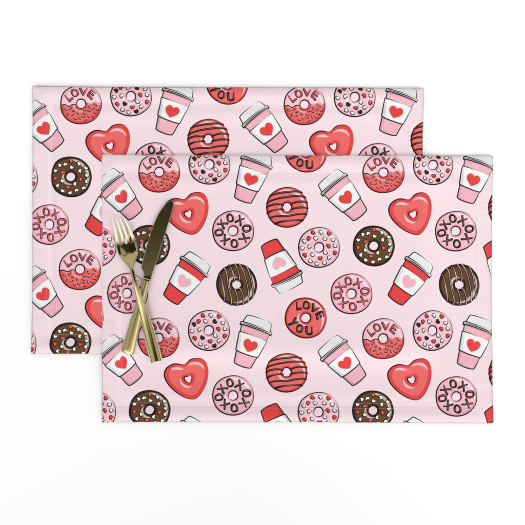 donuts and coffee - valentines day - red, pink, & chocolate on pink