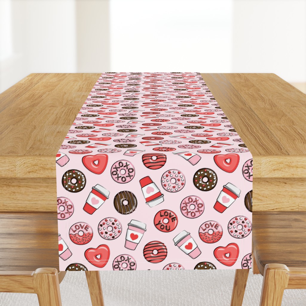 donuts and coffee - valentines day - red, pink, & chocolate on pink