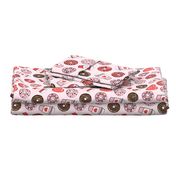 donuts and coffee - valentines day - red, pink, & chocolate on pink