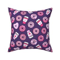 donuts and coffee - valentines day - pink on dark purple