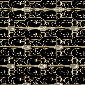 1920s Art Deco Champagne Fountain - black - faux gold foil - tea towel orientation