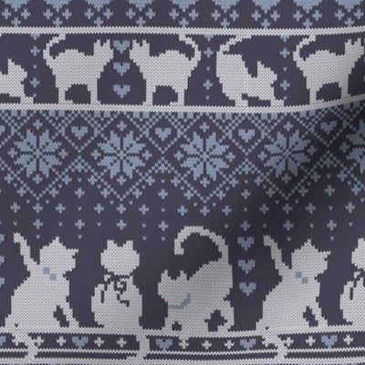 Small scale // Fair Isle Knitting Cats Love // dark violet background violet and white kitties and details