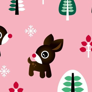 Christmas time reindeer winter wonderland with forest trees and snow flakes pink girls JUMBO