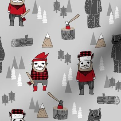 lumber jack fabric // woodcutter fabric, cabin, outdoors, plaid, buffalo plaid fabric - holiday winter - grey