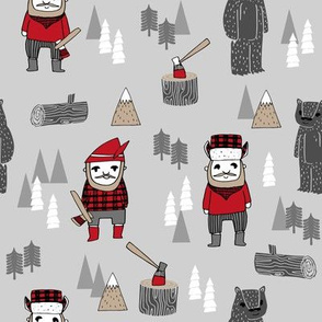 lumber jack fabric // woodcutter fabric, cabin, outdoors, plaid, buffalo plaid fabric - holiday winter - grey