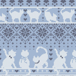 Normal scale // Fair Isle Knitting Cats Love // violet background dark violet and white kitties and details