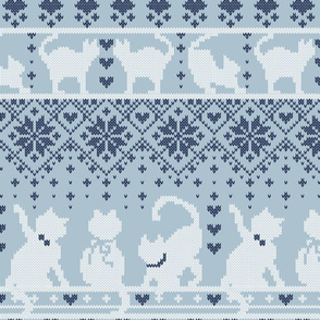 Normal scale // Fair Isle Knitting Cats Love // grey background violet and white kitties and details