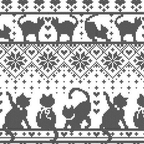 Small scale // Fair Isle Knitting Cats Love // white background black kitties and details