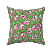 christmas in florida - santa flamingo, cute christmas, florida christmas, santa claus tropical fabric, flamingo float fabric, christmas -  lime green