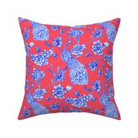 chinoiserie peacock floral coral