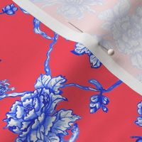 chinoiserie peacock floral coral