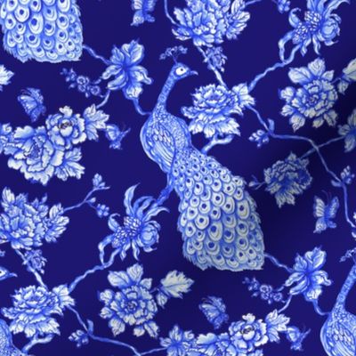 chinoiserie peacock floral navy