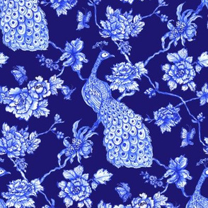 chinoiserie peacock floral navy