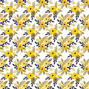 Navy and Mustard Fall Floral - Bright - SMALL scale 