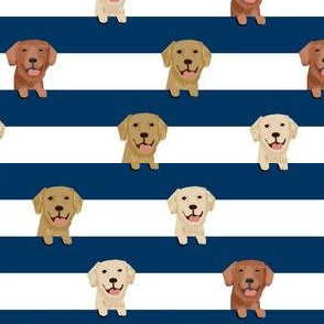 golden retriever stripes fabric - cute golden retriever dog, dog fabric, dogs fabric, golden retrievers stripes - navy