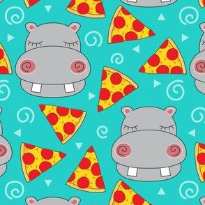 large hippos-with-pizza on teal