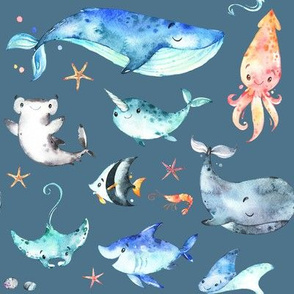 8" Nautical Sea Creatures // Bismark Blue