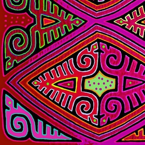 Panama Kuna Indian Mola - Diamonds - Magenta - Wallpaper