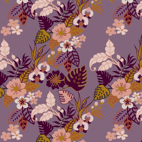 Tropical vines and flowers on purple