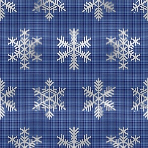 Fair Isle Snowflakes On Plaid Blue