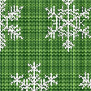 Fair Isle Snowflakes On Plaid Green