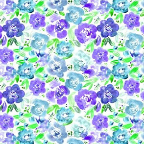 Watercolor pretty flowers in blue and purple