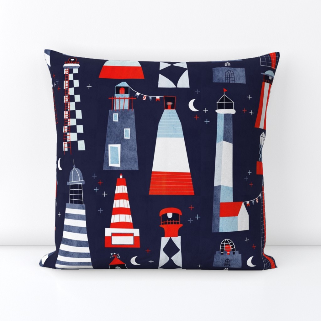 scandi lighthouses blue - large