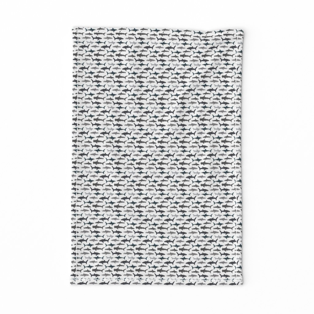 MINI shark // sharks nautical boys white background kids ocean sea tiger shark hammerhead shark fabric