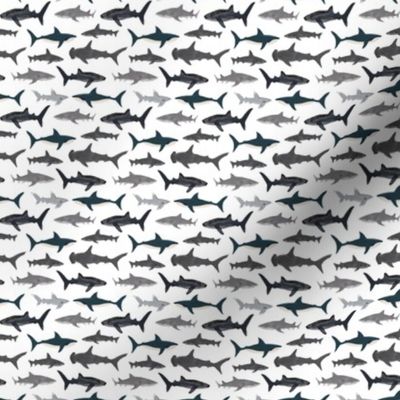 MINI shark // sharks nautical boys white background kids ocean sea tiger shark hammerhead shark fabric