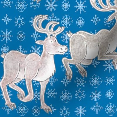 Sniffing Reindeer - blue background