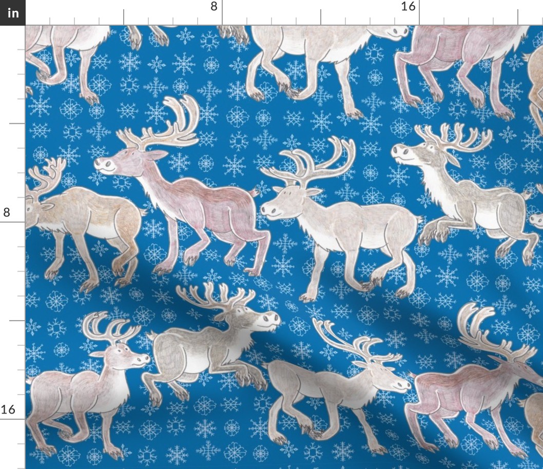 Sniffing Reindeer - blue background