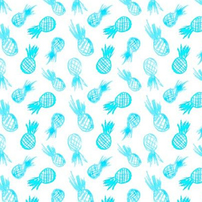 Aqua blue pineapples, smaller scale || watercolor tropical pattern