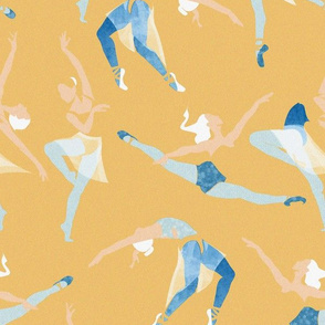 Normal scale // Suspended Rhythm // yellow background blue and white ballet dancers