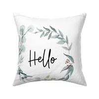 Eucalyptus wreath hello cushions Loveys 17" square