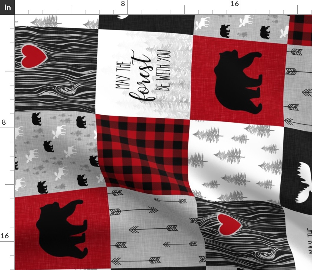 May The forest be with you//Red - Wholecloth Cheater Quilt - Rotated