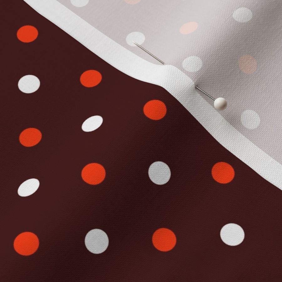 Mini Maroon with White and Orange Polka Dots