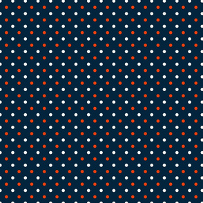 White and Orange Polka Dots on Navy