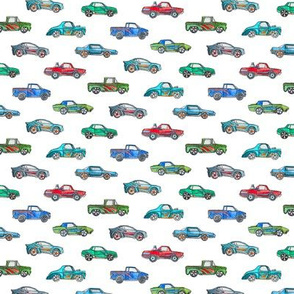 Tiny Toy Cars in Watercolor on Clean White
