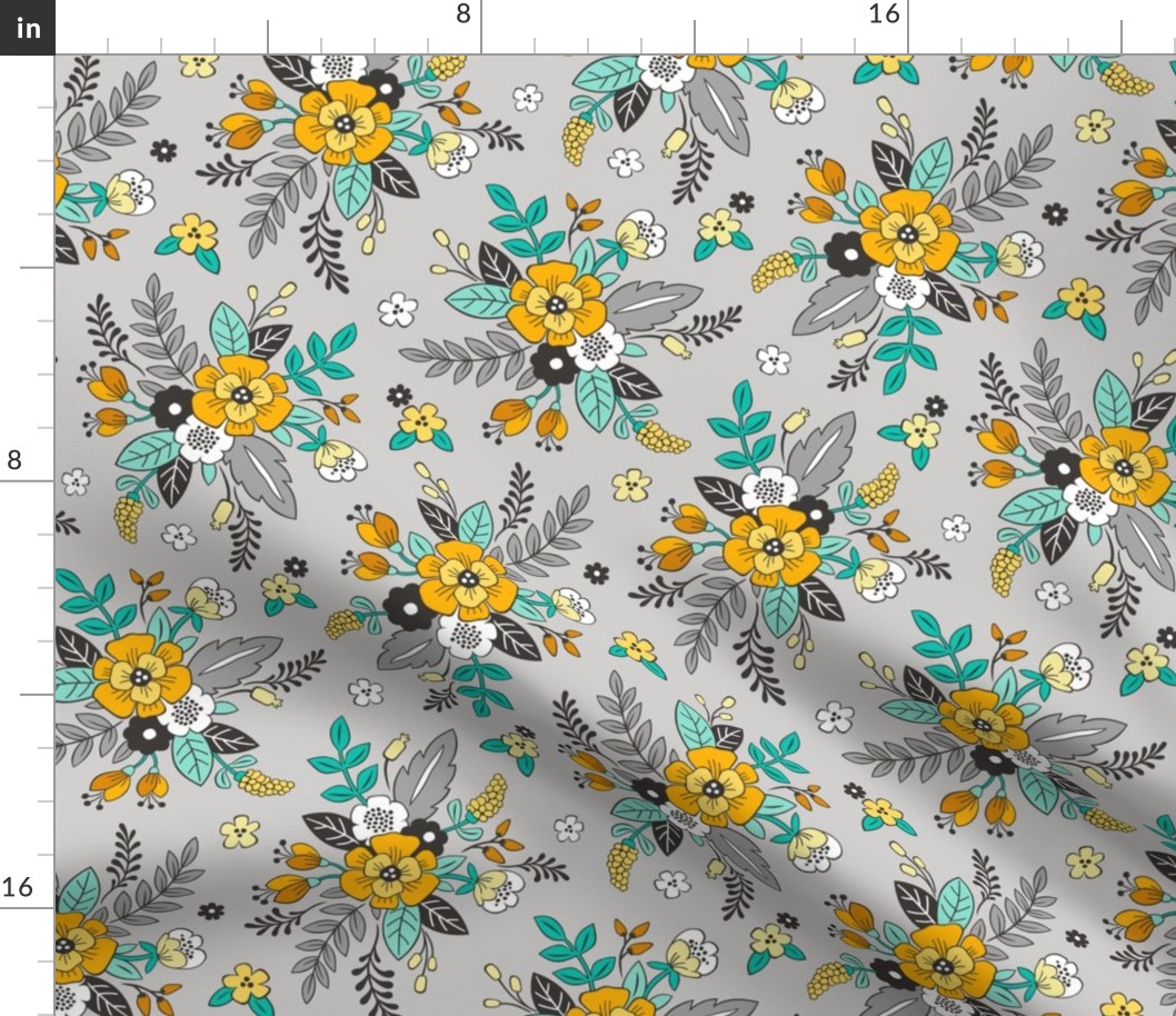 Spring Flowers Yellow on Light Grey