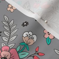 Spring Flowers Peach Pink on Grey