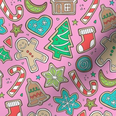 Christmas Xmas Holiday Gingerbread Man Cookies Winter Candy Treats on Dark Pink