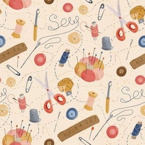 sewing supplies on beige