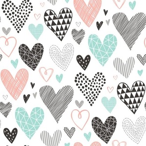 Hearts Geometrical Love Valentine Black&White Mint Peach Larger 3 inch