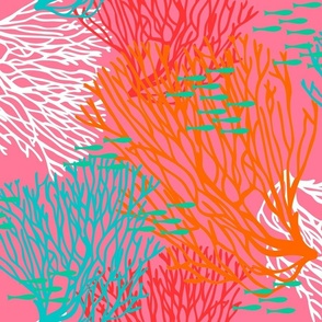 Colorful Coral & Fish on Bright Pink