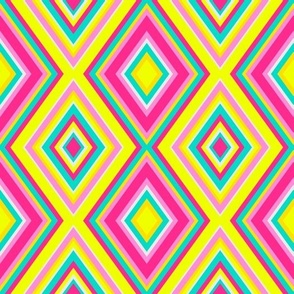 yellow pink turquoise pattern geometric rhombuses